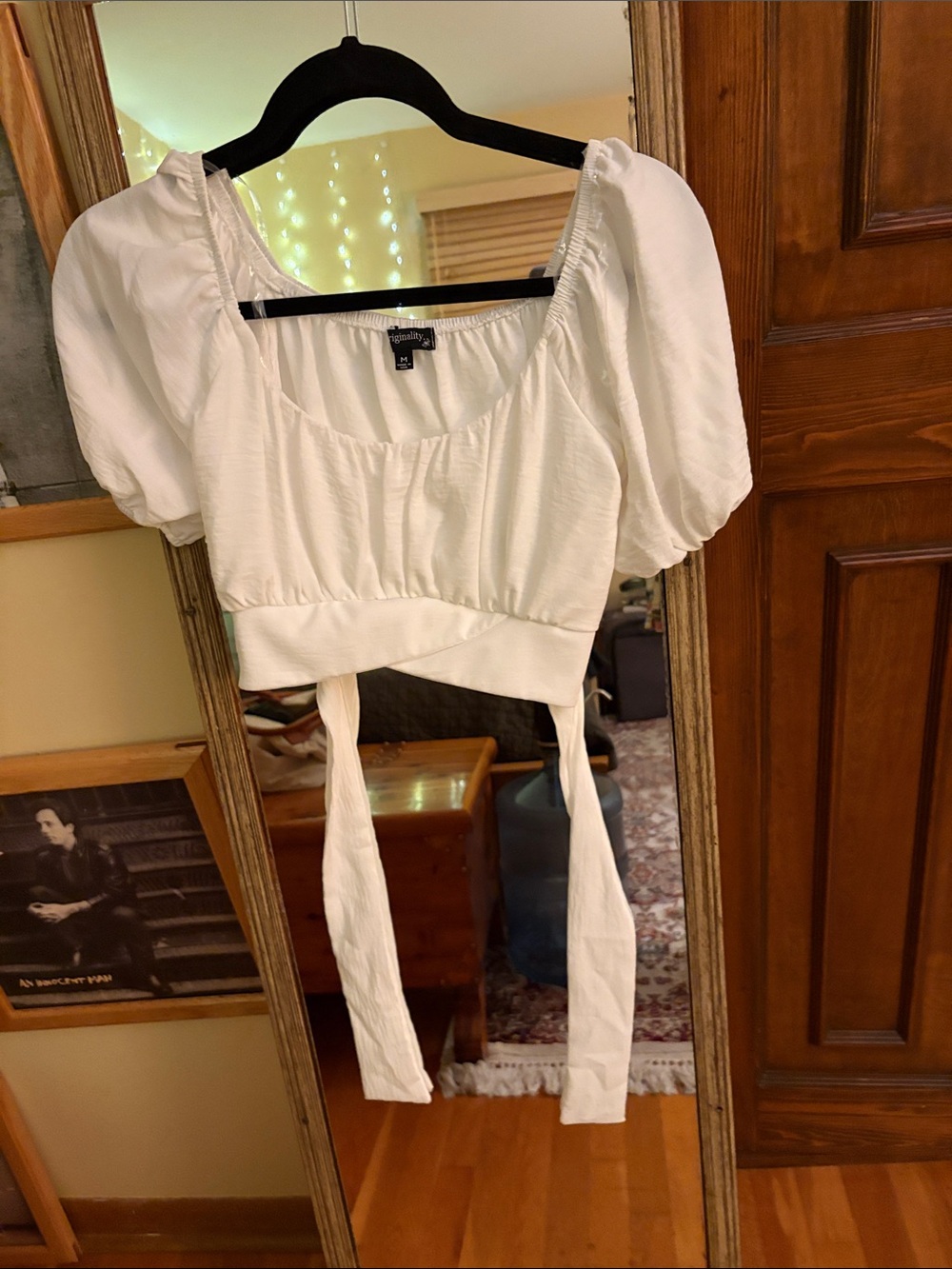 a new day White Puff Sleeve Tie-Back Crop Top